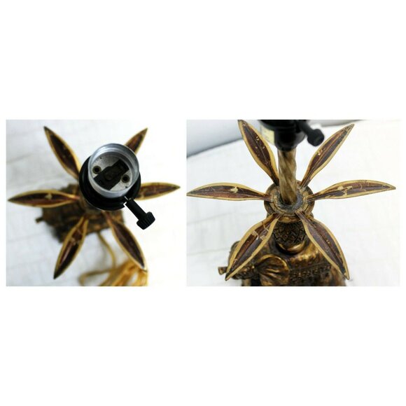 Elephant Table Accent Lamp Resin Bronze Colored Decorated Jungle Short Leaves - Picture 11 of 12